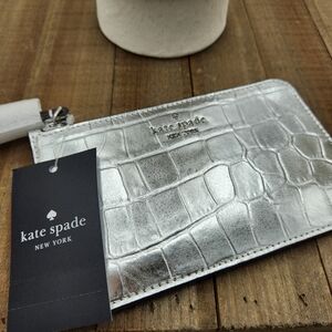 kate spade Metallic Silver Crocodile Wristlet